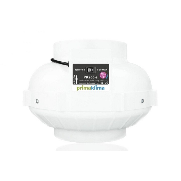 Prima Klima 2 Vitesses 450-980m³/h Ø200mm moteur MES AC silencieux | Extracteurs